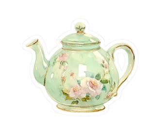 Pegatinas de tetera vintage, pegatinas florales de acuarela, regalo para amantes del té, pegatinas bonitas, pegatinas para portátil, pegatinas para botellas de agua