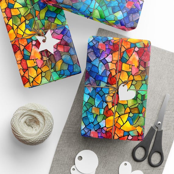 Vibrant Mosaic Wrapping Paper, Colorful Gift Wrap, Artistic Present Wrap, Stained Glass Design, Unique Gift Wrap for Any Occasion