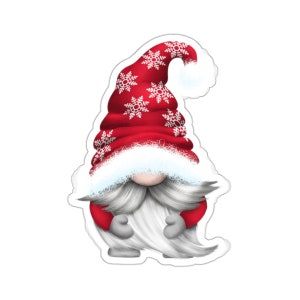 Red Christmas Gnome Sticker, Cute Winter Waterproof Vinyl Sticker For Laptop Water Bottle Phone Car Transparent Wall Window Decal Gift