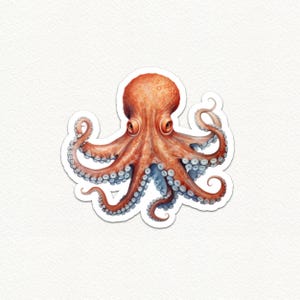 Cute Octopus Sticker, Funny Marine Animal Decal, Waterproof Vinyl Sticker, Sea Life Lover Gift, Laptop Water Bottle Decor