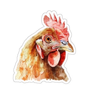 Watercolor Chicken Head Sticker, Waterproof Vinyl for Laptop Water Bottle Car Window Decal, Farmhouse Decor, Animal Chicken Lover Gift