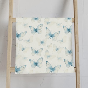 Blue Butterfly Hand Towel, Watercolor Butterfly Decor, Spring Bathroom Towel, Butterfly Lover Gift, Decorative Guest Towel