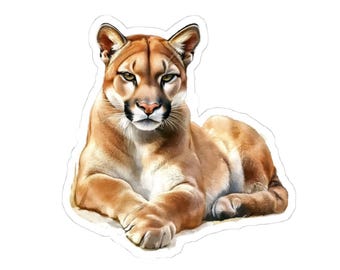 Mountain Lion Sticker, Watercolor Cougar Decal, Big Cat Lover Gift, Cute Animal Stickers for Laptop, Water Bottle, Planner