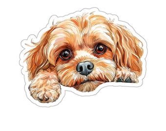 Cavapoo Aufkleber, Peeking Dog Wasserdichter Vinyl-Aufkleber für Laptop Wasserflasche Telefon Wand Auto Fenster Aufkleber Geschenk