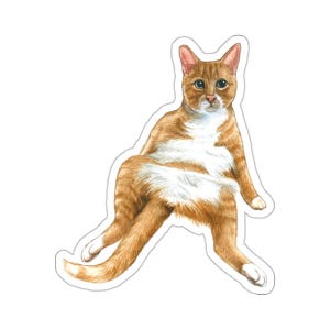 Funny Ginger Cat Relaxing Vinyl Sticker, Cute Meme Cat Glossy Waterproof Decal, Perfect for Laptops Water Bottles Journals, Cat Lover Gift