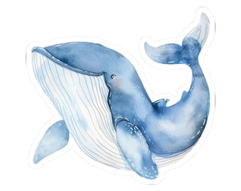 Cute Whale Sticker, Vinyl Whale Decal, Ocean Animal Sticker, Whale Lover Gift, Cute Blue Whale, Waterproof Whale Sticker