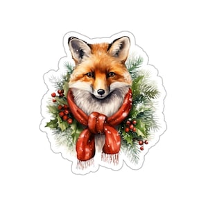 Sticker renard aquarelle, Stickers Noël, Stickers vacances, Cadeau pour amoureux des animaux, Stickers décoratifs, Stickers ordinateur portable
