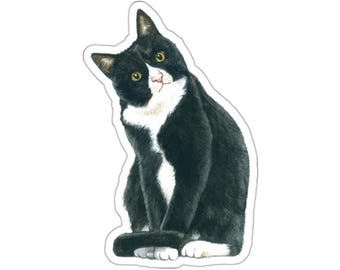 Cute Black and White Cat Vinyl Sticker, Glossy Waterproof Decal, Perfect for Laptop, Water Bottle, Phone, Planner, Best Gift
