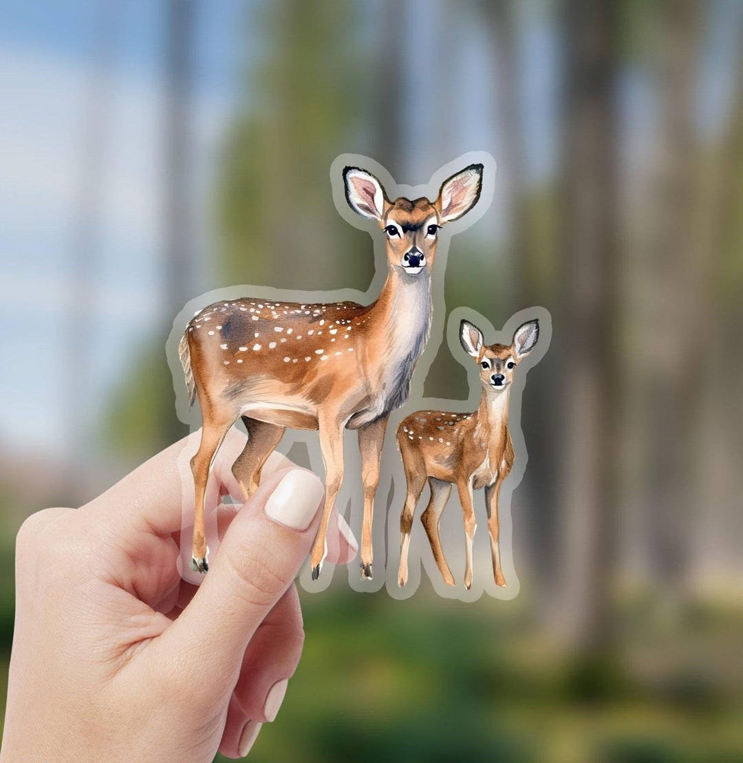 Deer Family Vinyl Sticker, Cute Forest Animal Decal, Waterproof Glossy ...
