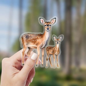 Deer Family Vinyl Sticker, Cute Forest Animal Decal, Waterproof Glossy Sticker, Laptop Water Bottle Decor, Woodland Creatures Gift