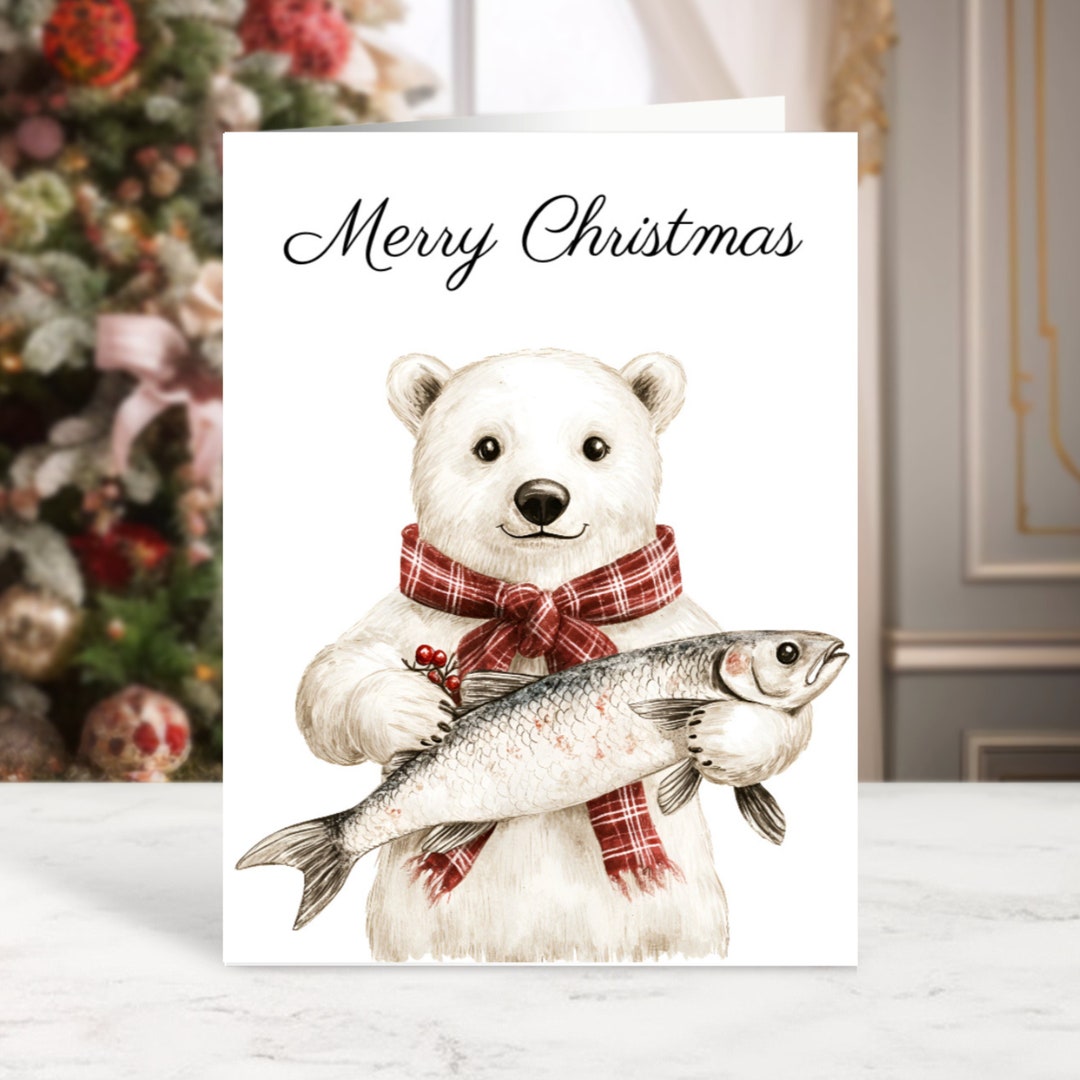 Polar Bear Merry Christmas Card 10 Pack, Holiday Greeting Cards, Cute ...