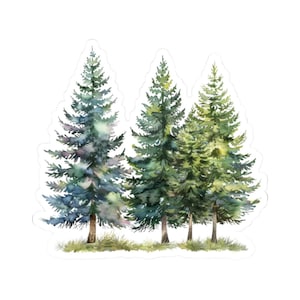 Evergreen Forest Sticker, Watercolor Trees Decal, Pine Tree Vinyl, Nature Art Sticker, Seasonal Forest Sticker, Eco Friendly Stickers