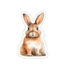 Cute Watercolor Bunny Vinyl Sticker, Glossy Waterproof Rabbit Decal, Perfect Laptop or Water Bottle Sticker, Great Gift!