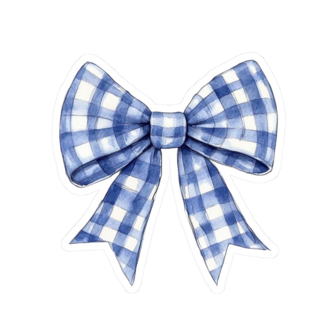 Blue Gingham Bow Sticker, Watercolor Stickers, Gift for Her, Planner ...