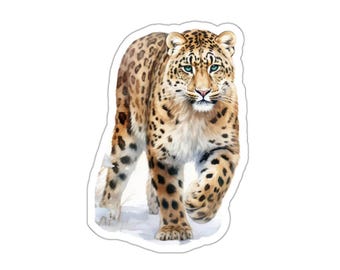 Winter Leopard Vinyl Sticker, Big Cat Decal, Waterproof Sticker, Eco Friendly Sticker, Glossy Vinyl Decal, Transparent or White Option