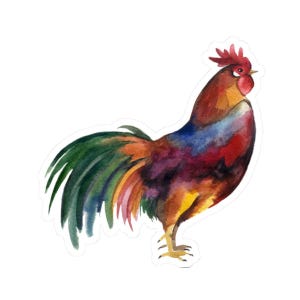 Colorful rooster sticker, waterproof vinyl sticker, cute chicken art print, farm animal decal, rooster laptop sticker, small gift