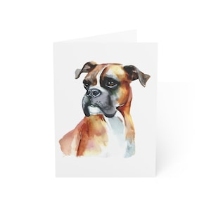 Cartões de felicitações para cães boxer, pacote com 10 ou cartão dobrado individualmente com envelope, em branco por dentro, conjunto de papelaria para presente com cartão postal de cachorro aquarela