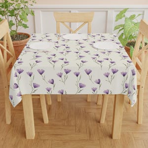 Floral Tablecloth, Purple Flower Table Cover, Botanical Tablecloth, Spring Table Decor, Easter Tablecloth, Housewarming Gift 55 inch Square