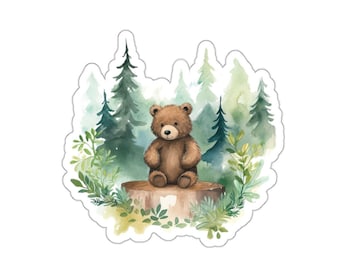 Cute Teddy Bear Forest Sticker, Woodland Animal Decal – Waterproof Vinyl for Laptop Water Bottle Nursery Decor, Bear Lover Gift