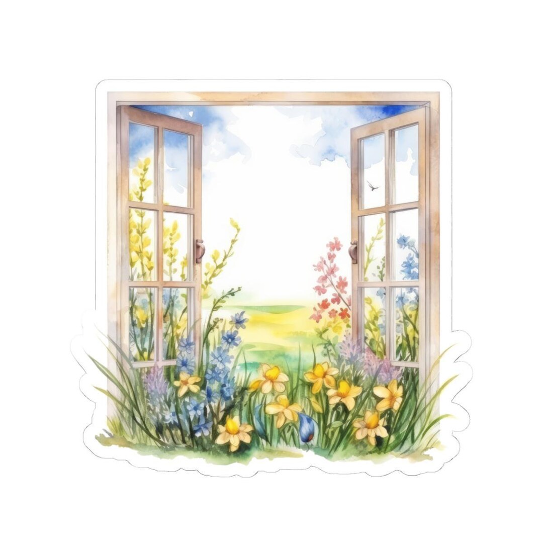 Spring Window Scene Stickers Spring Window Scene Sticker, Flower Garden Vinyl Decal, Summer Bloom ...