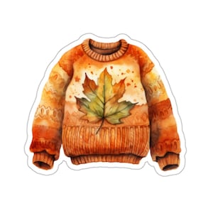 Cozy Autumn Sweater Sticker, Watercolor Fall Leaf, Laptop Decal, Autumn Aesthetic, Cute Sticker for Water Bottle, Gift