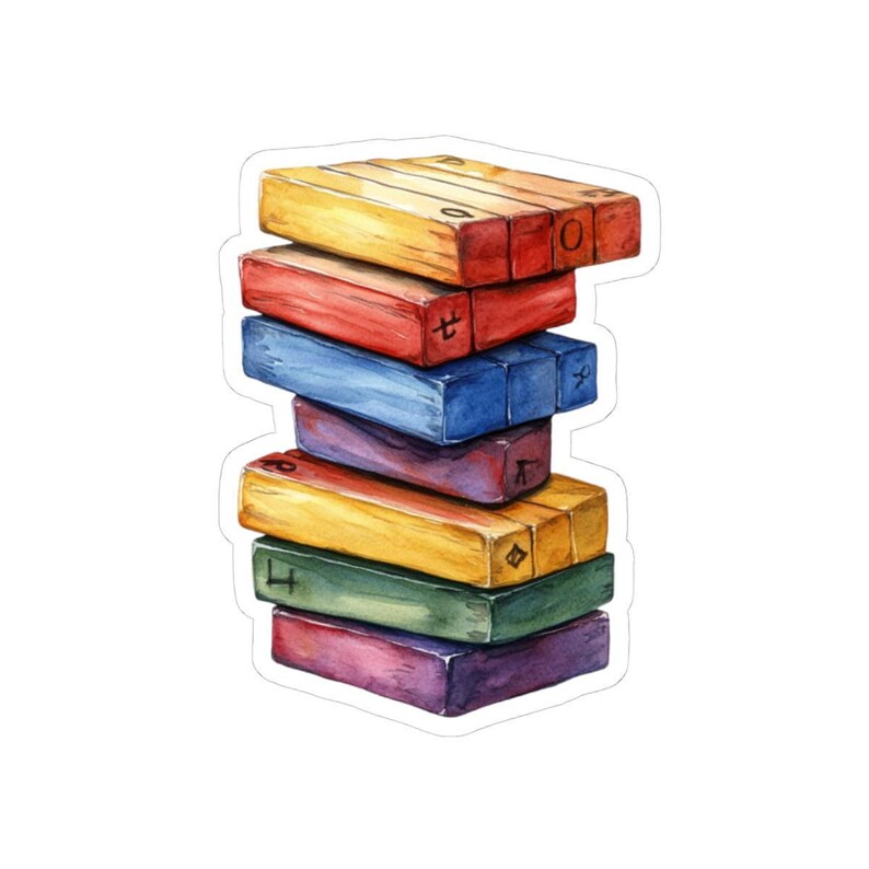 Stacked Blocks Sticker, Colorful Blocks Art, Gift for Kids, Watercolor ...