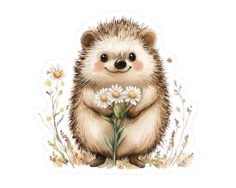 Schattige egel met bloemen sticker, aquarel dieren kunst sticker, schattig bosdier, perfect voor tijdschriften, laptops, cadeaus