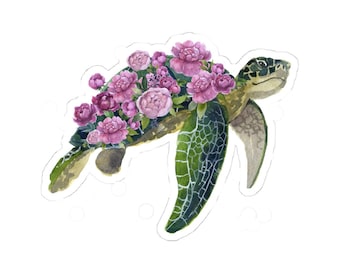 Flower Turtle Stickers, Floral Sea Turtle Sticker, Cute Sticker, Gift for Her, Turtle Lover Gift, Laptop Stickers, Water Bottle Decals