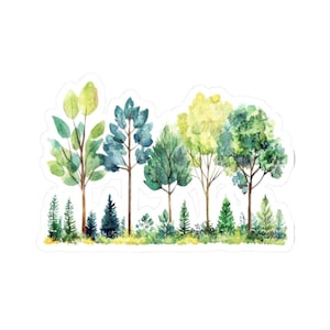 Watercolor Trees Sticker, Nature Lover Gift, Forest Decal, Laptop Stickers, Waterproof Stickers