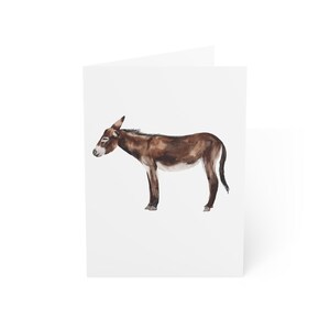 Cartões comemorativos de burro aquarela, pacote com 10 ou cartão dobrado individualmente com envelope, em branco por dentro, conjunto de papelaria para presente com cartão postal minimalista de animais