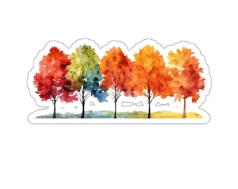 Watercolor Fall Trees Sticker, Waterproof Vinyl Decal for Laptop, Phone, Water Bottle, Car, Wall - Perfect Fall Decor Gift