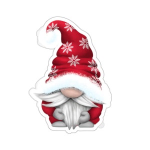 Red Winter Gnome Sticker, Christmas Gnome Elf Waterproof Vinyl Sticker For Laptop Water Bottle Phone Car Transparent Wall Window Decal Gift