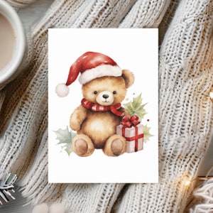 Cartões de Natal de urso fofo, pacote com 10 unidades, conjunto de cartões de felicitações para o feriado, cartões postais ecológicos, design de urso em aquarela