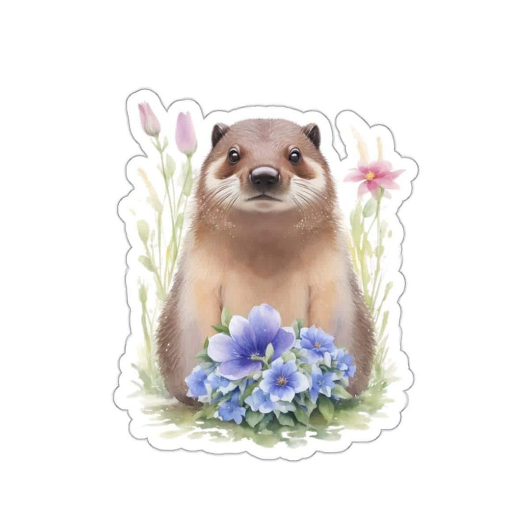 Groundhog Stickers, Cute Animal Decal, Flower Stickers, Watercolor Art ...