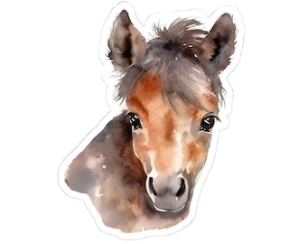 Adorable Brown Baby Horse Sticker, Cute Pony Watercolor Decal, Farm Animal Laptop Sticker, Perfect for Horse Lovers, Diy Craft Supply