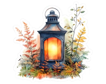 Autumn Lantern Sticker, Watercolor Lantern Decal, Fall Sticker, Cozy Season Gift, Cottagecore Decor, Laptop Sticker, Water Bottle Sticker
