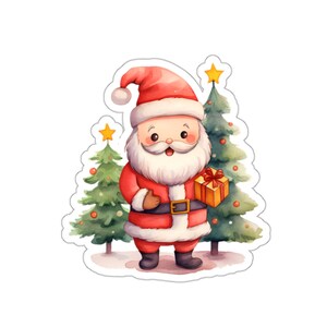 Bonita pegatina de Papá Noel, vinilo impermeable con acuarela para Navidad, para portátil, botella de agua, teléfono, coche, pared transparente, regalo festivo
