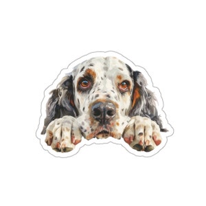 Naklejka English Setter, Wodoodporna naklejka winylowa Peeking Dog na laptopa, butelkę z wodą, telefon, ścianę, okno samochodu, prezent