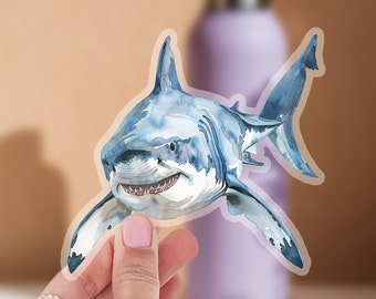 Scary Great White Shark Sticker, Cool Waterproof Vinyl Decal for Laptop Water Bottle Phone Car Wall Window, Ocean Animal Shark Lover Gift