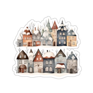 Pegatinas de casas de invierno, pegatinas de vinilo impermeables de pueblo navideño para ordenador portátil, botella de agua, teléfono, calcomanía transparente para pared y ventana, regalo festivo