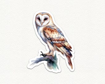 Watercolor Barn Owl Sticker, Wildlife Animal Vinyl Decal, Cute Owl Sticker for Water Bottle Laptop Journal, Owl Gift Idea