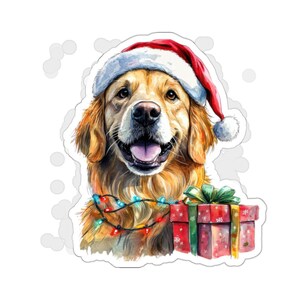 Golden Retriever Christmas Sticker, Cute Holiday Dog Sticker, Festive Pet Decal, Gift for Dog Lovers, Water Bottle Sticker