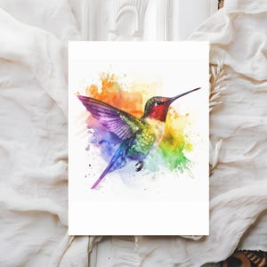 Postales de acuarela con colibríes coloridos, paquete de 10 tarjetas de felicitación con sobres, papel ecológico, reverso en blanco, Navidad o cumpleaños