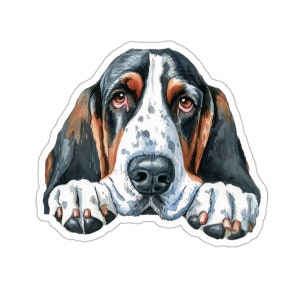 Pegatina de Basset Hound, pegatina de vinilo impermeable para perro mirando para ordenador portátil, botella de agua, teléfono, pared, ventana de coche, regalo