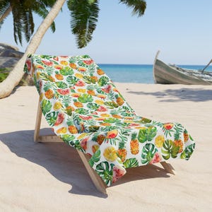 Tropische Früchte Strandtuch, Sommer-Strandzubehör, lebendige Blumenstranddecke, exotisches Urlaubstuch, großes Strandtuch
