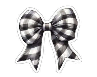 Buffalo Plaid Bow Sticker Black and White Farmhouse Vinyl Decal - Waterproof Rustic Sticker for Laptop Water Bottle Notebook Christmas Decor