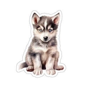 Sticker chiot husky sibérien, chien mignon vinyle autocollant imperméable à l'eau pour ordinateur portable bouteille d'eau téléphone mur voiture fenêtre sticker Kawaii cadeau pour animal de compagnie