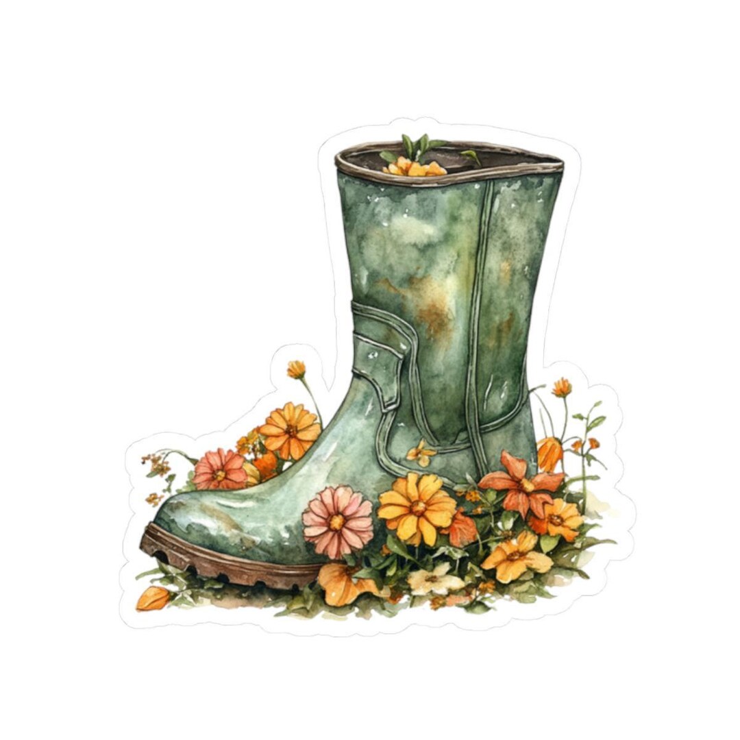 Garden Boot Sticker, Cute Floral Boot Decal, Waterproof Vinyl Sticker ...