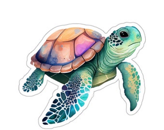 Watercolor Sea Turtle Sticker, Vinyl Decal, Laptop Water Bottle