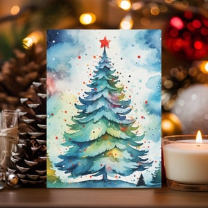 Biglietti di auguri colorati con albero di Natale ad acquerello, confezione da 10, cartoline per le feste, set di biglietti di Natale festivi, auguri di Natale, set di 10 biglietti